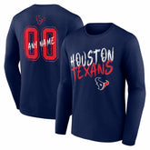 Houston Texans Hustle Personalized Name & Number Long Sleeve T-Shirt - Navy T-shirts