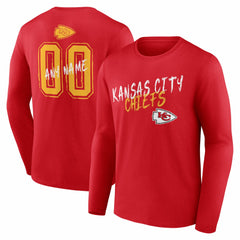 Kansas City Chiefs Hustle Personalized Name & Number Long Sleeve T-Shirt - Red T-shirts