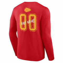 Kansas City Chiefs Hustle Personalized Name & Number Long Sleeve T-Shirt - Red T-shirts