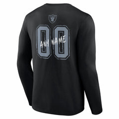Las Vegas Raiders Hustle Personalized Name & Number Long Sleeve T-Shirt - Black T-shirts