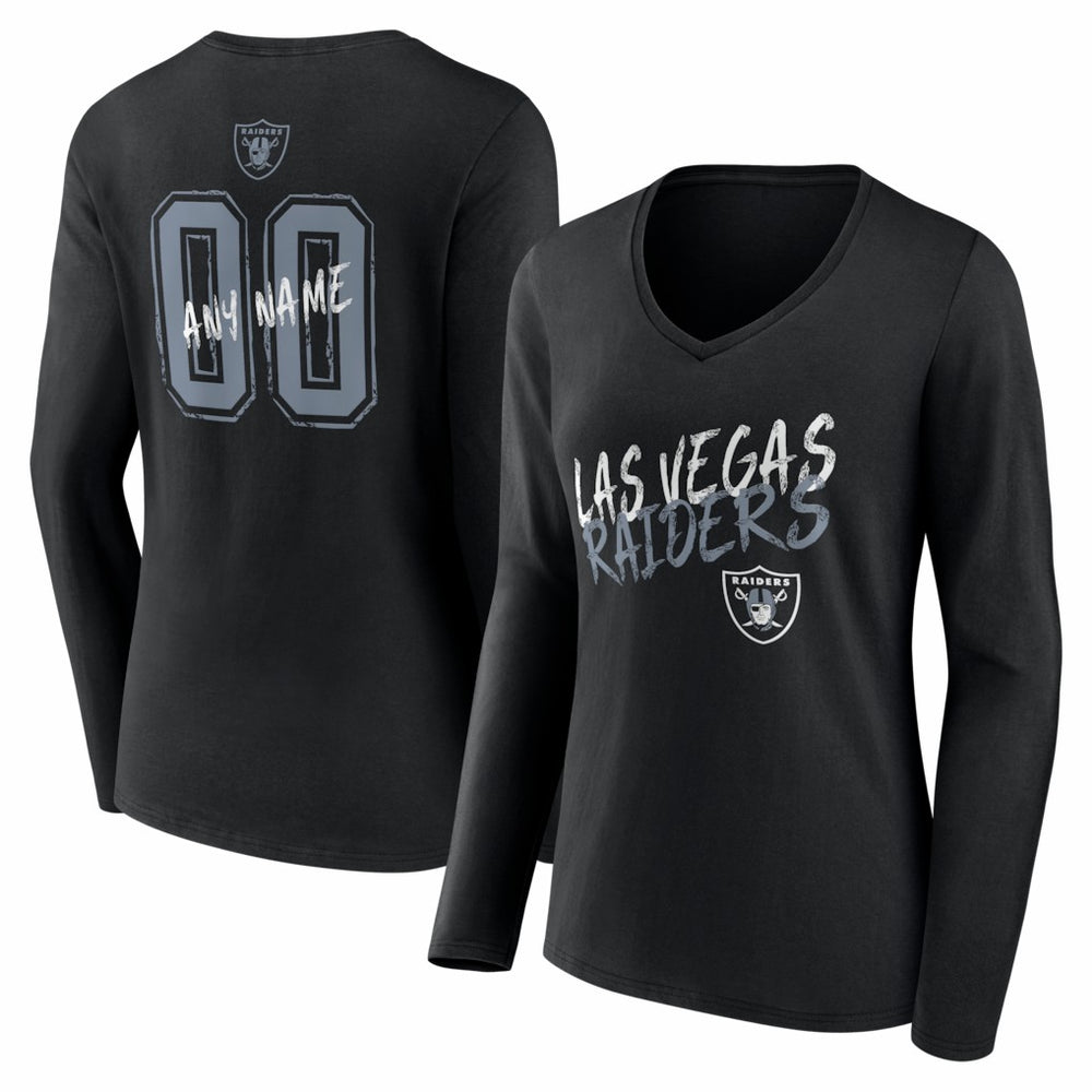 Las Vegas Raiders Women's Hustle Personalized Name & Number Long Sleeve V-Neck T-Shirt - Black T-shirts