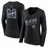 Las Vegas Raiders Women's Hustle Personalized Name & Number Long Sleeve V-Neck T-Shirt - Black T-shirts