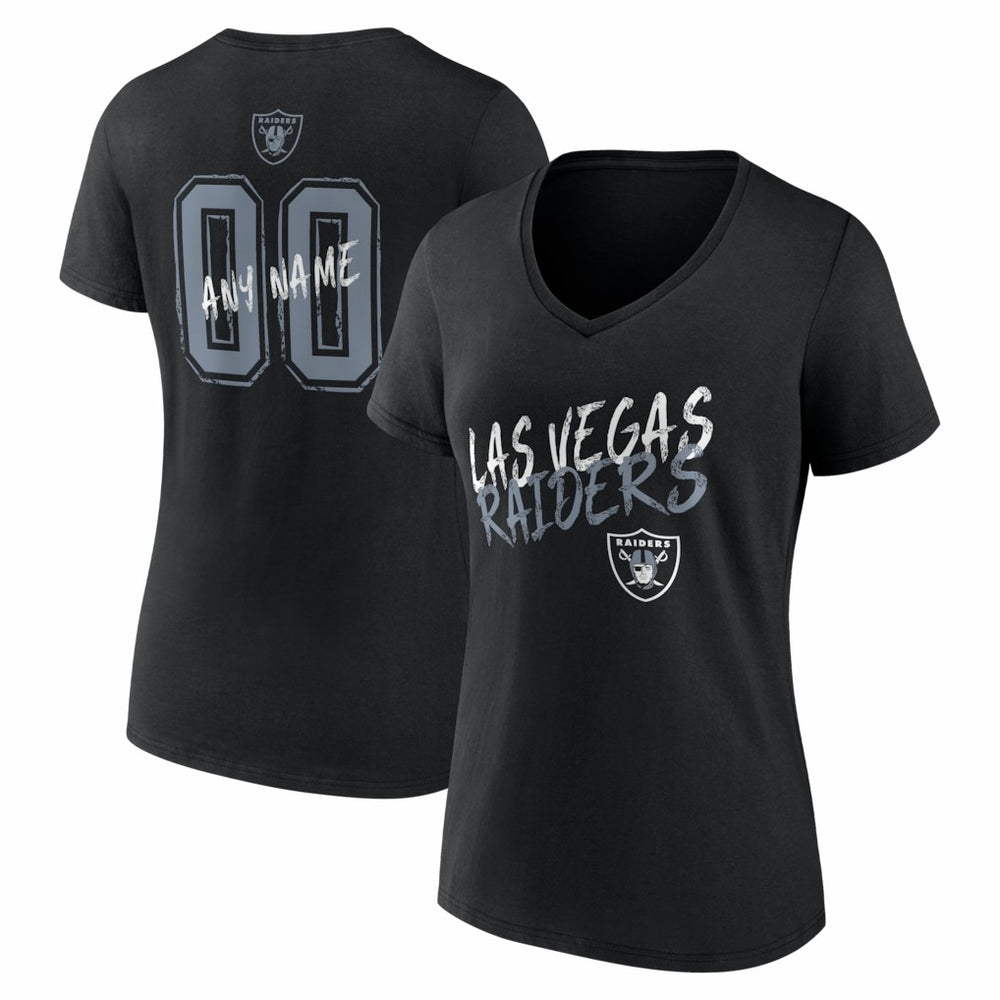 Las Vegas Raiders Women's Hustle Personalized Name & Number V-Neck T-Shirt - Black T-shirts