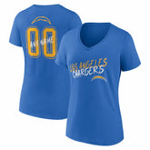 Los Angeles Chargers Women's Hustle Personalized Name & Number V-Neck T-Shirt - Powder Blue T-shirts