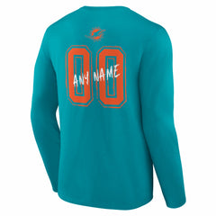 Miami Dolphins Hustle Personalized Name & Number Long Sleeve T-Shirt - Aqua T-shirts