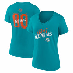Miami Dolphins Women's Hustle Personalized Name & Number V-Neck T-Shirt - Aqua T-shirts
