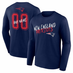 New England Patriots Hustle Personalized Name & Number Long Sleeve T-Shirt - Navy T-shirts