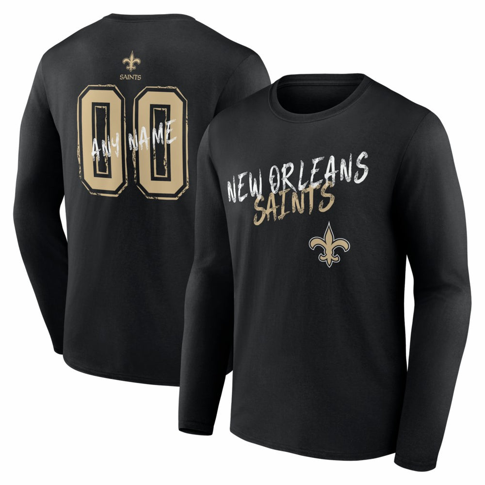 New Orleans Saints Hustle Personalized Name & Number Long Sleeve T-Shirt - Black T-shirts