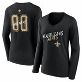 New Orleans Saints Women's Hustle Personalized Name & Number Long Sleeve V-Neck T-Shirt - Black T-shirts