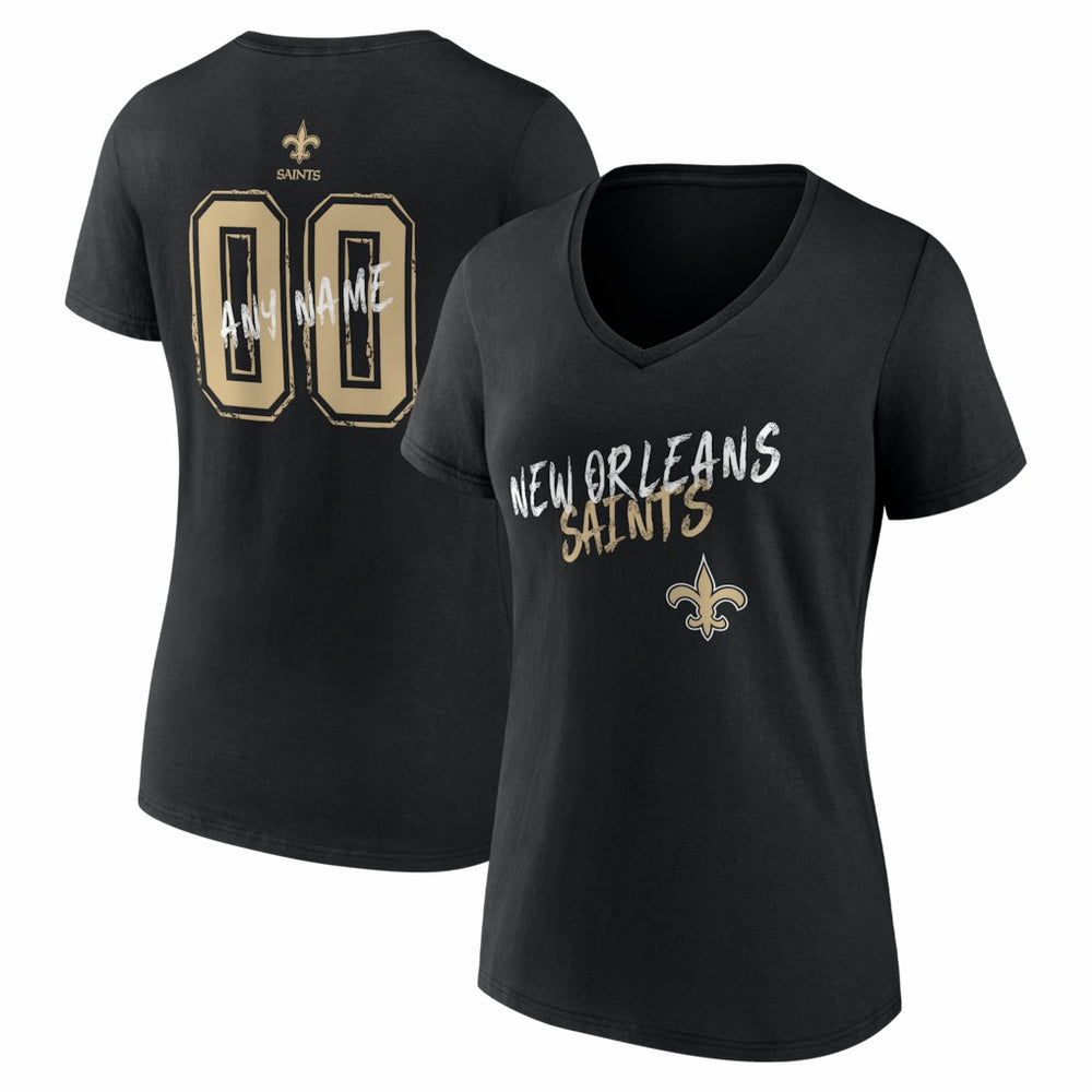 New Orleans Saints Women's Hustle Personalized Name & Number V-Neck T-Shirt - Black T-shirts