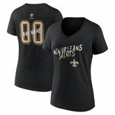 New Orleans Saints Women's Hustle Personalized Name & Number V-Neck T-Shirt - Black T-shirts