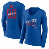 New York Giants Women's Hustle Personalized Name & Number Long Sleeve V-Neck T-Shirt - Royal T-shirts