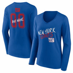New York Giants Women's Hustle Personalized Name & Number Long Sleeve V-Neck T-Shirt - Royal T-shirts