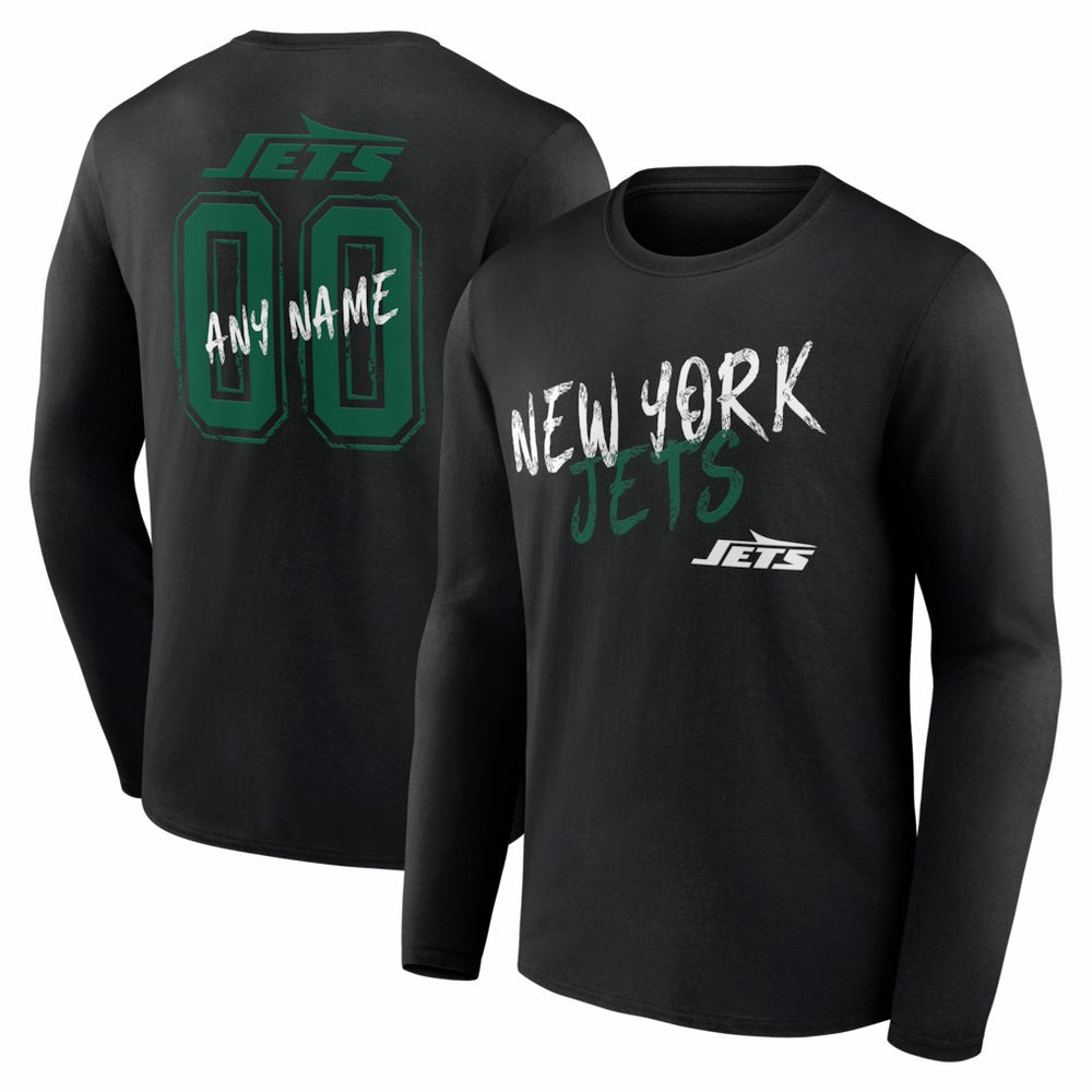 New York Jets Hustle Personalized Name & Number Long Sleeve T-Shirt - Black T-shirts