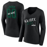 New York Jets Women's Hustle Personalized Name & Number Long Sleeve V-Neck T-Shirt - Black T-shirts