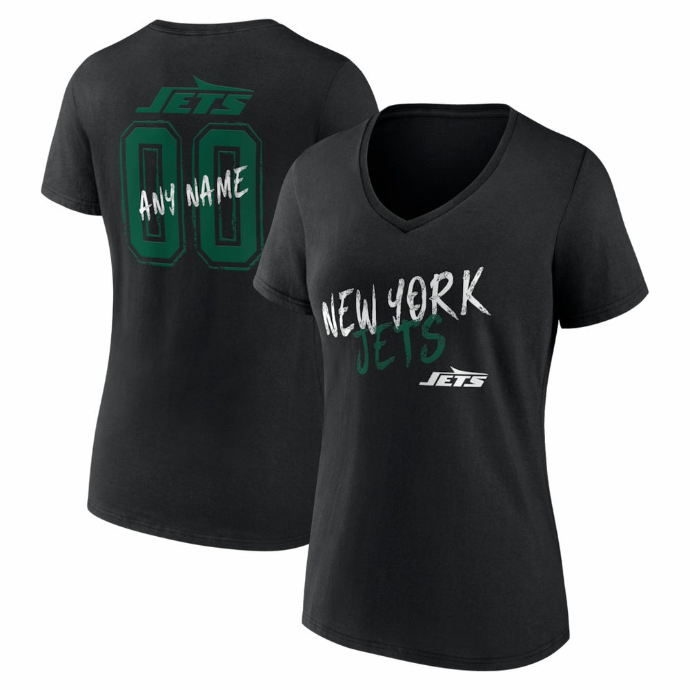 New York Jets Women's Hustle Personalized Name & Number V-Neck T-Shirt - Black T-shirts