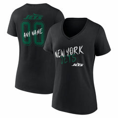 New York Jets Women's Hustle Personalized Name & Number V-Neck T-Shirt - Black T-shirts