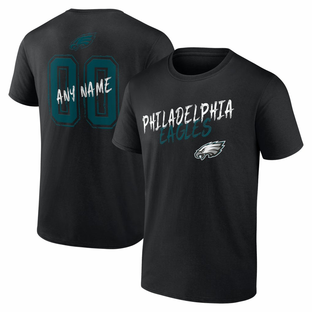 Philadelphia Eagles Hustle Personalized Name & Number T-Shirt - Black T-shirts