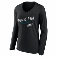 Philadelphia Eagles Women's Hustle Personalized Name & Number Long Sleeve V-Neck T-Shirt - Black T-shirts