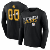 Pittsburgh Steelers Hustle Personalized Name & Number Long Sleeve T-Shirt - Black T-shirts