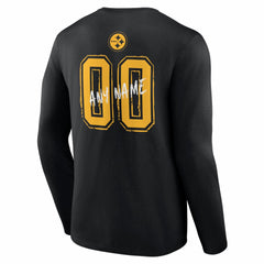 Pittsburgh Steelers Hustle Personalized Name & Number Long Sleeve T-Shirt - Black T-shirts