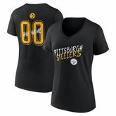 Pittsburgh Steelers Women's Hustle Personalized Name & Number V-Neck T-Shirt - Black T-shirts