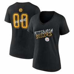 Pittsburgh Steelers Women's Hustle Personalized Name & Number V-Neck T-Shirt - Black T-shirts