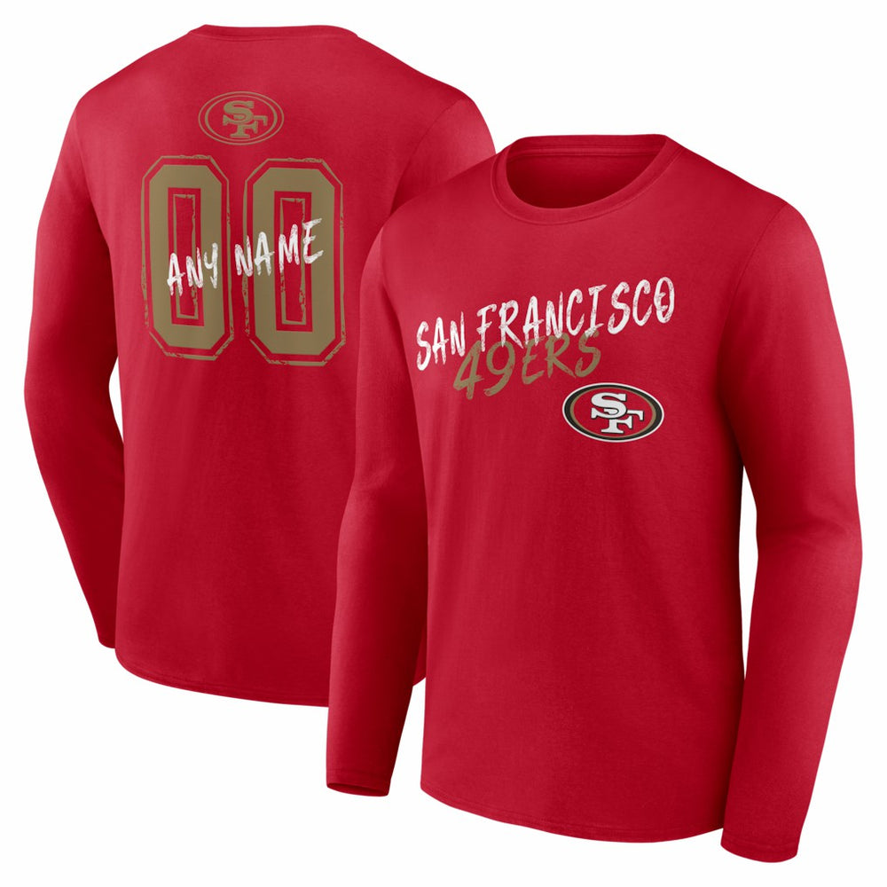 San Francisco 49ers Hustle Personalized Name & Number Long Sleeve T-Shirt - Scarlet T-shirts