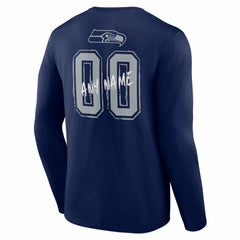 Seattle Seahawks Hustle Personalized Name & Number Long Sleeve T-Shirt - College Navy T-shirts