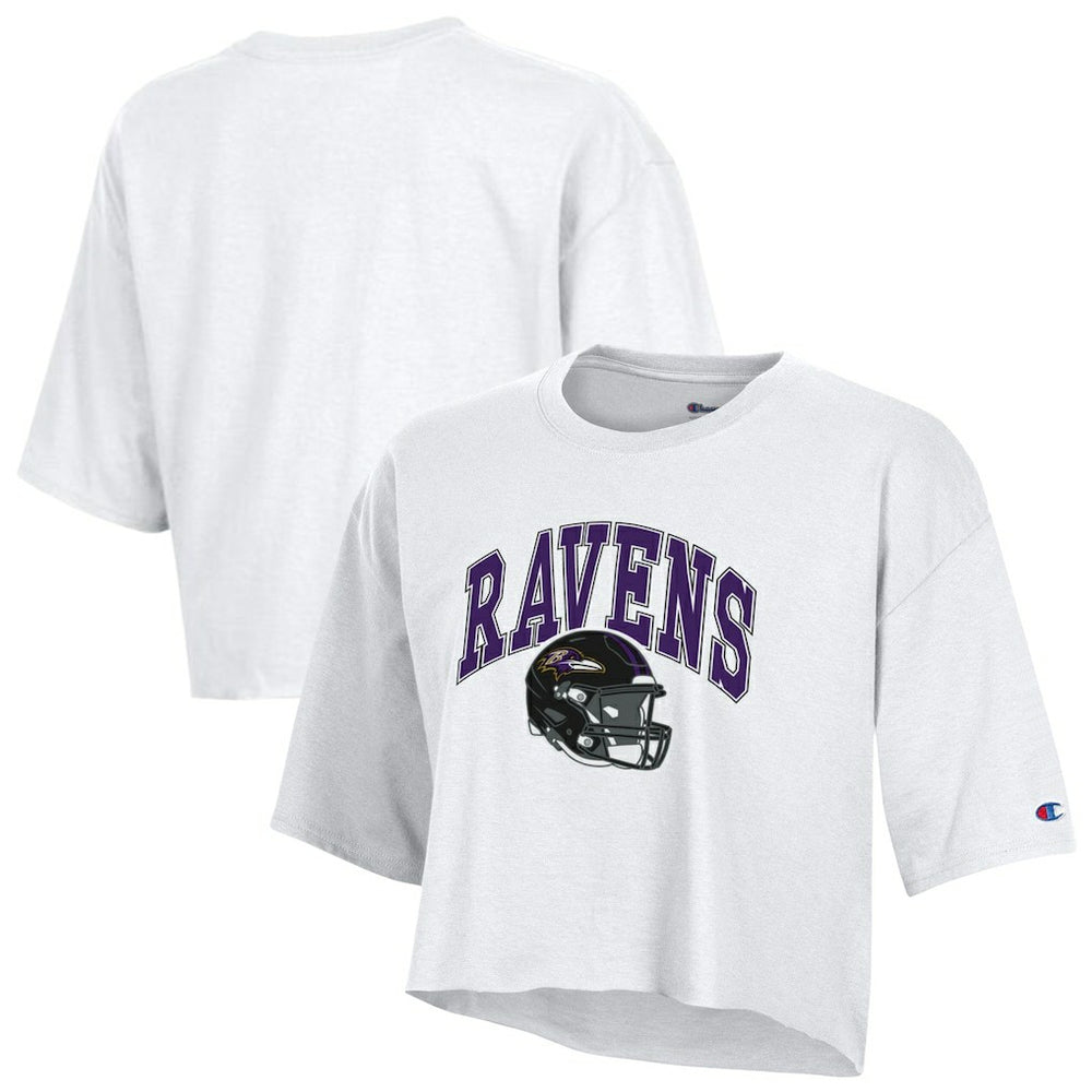 Baltimore Ravens Champion Women's Boyfriend Cropped T-Shirt - White T-shirts