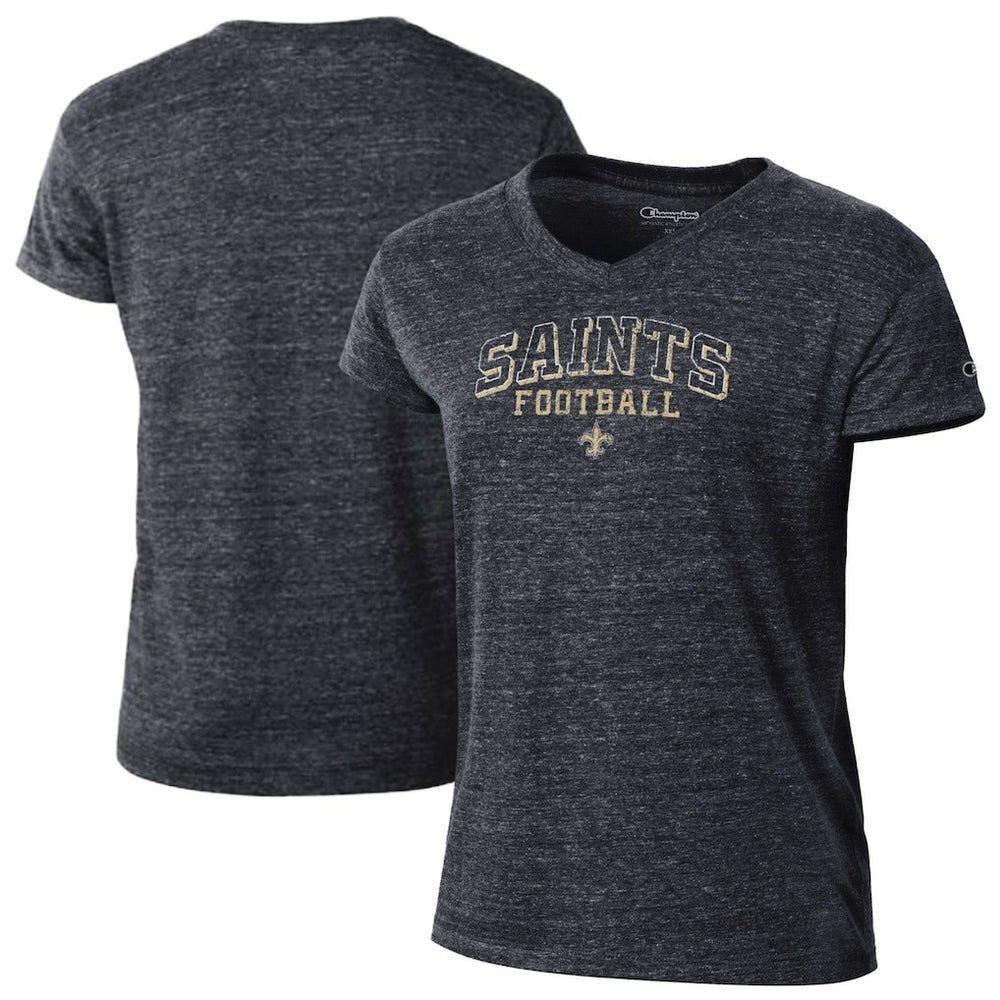 New Orleans Saints Champion Women's Triumph Tri-Blend V-Neck T-Shirt - Black T-shirts