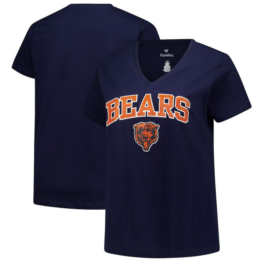 Chicago Bears Women's Plus Size Arch Over Logo V-Neck T-Shirt - Navy T-shirts