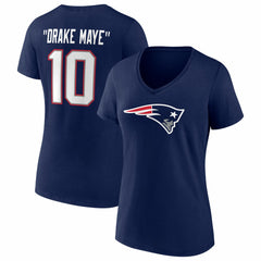 Drake Maye New England Patriots Women's Nickname V-Neck T-Shirt - Navy T-shirts