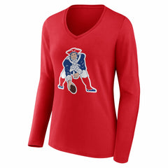 Drake Maye New England Patriots Women's Nickname V-Neck Long Sleeve T-Shirt - Red T-shirts