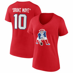 Drake Maye New England Patriots Women's Nickname V-Neck T-Shirt - Red T-shirts