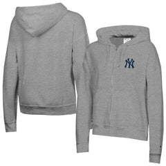 New York Yankees Champion Women's Powerblend Fleece Full-Zip Hoodie - Heather Gray Hoodies