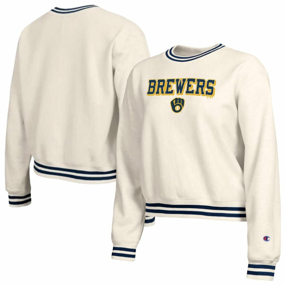 Milwaukee Brewers Champion Women's Reverse Weave Sweatshirt - Cream Sweatshirts