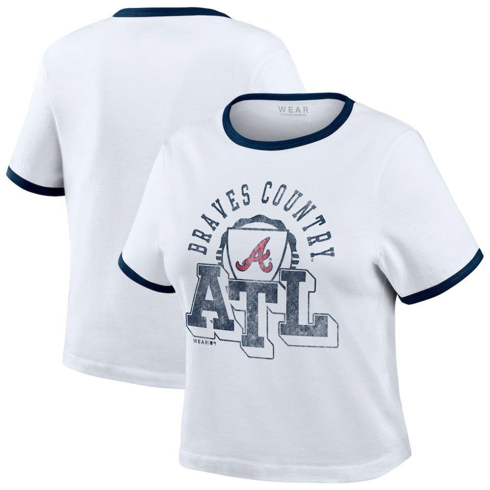 Atlanta Braves WEAR by Erin Andrews Women's Ringer Baby T-Shirt - White T-shirts