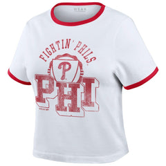 Philadelphia Phillies WEAR by Erin Andrews Women's Ringer Baby T-Shirt - White T-shirts