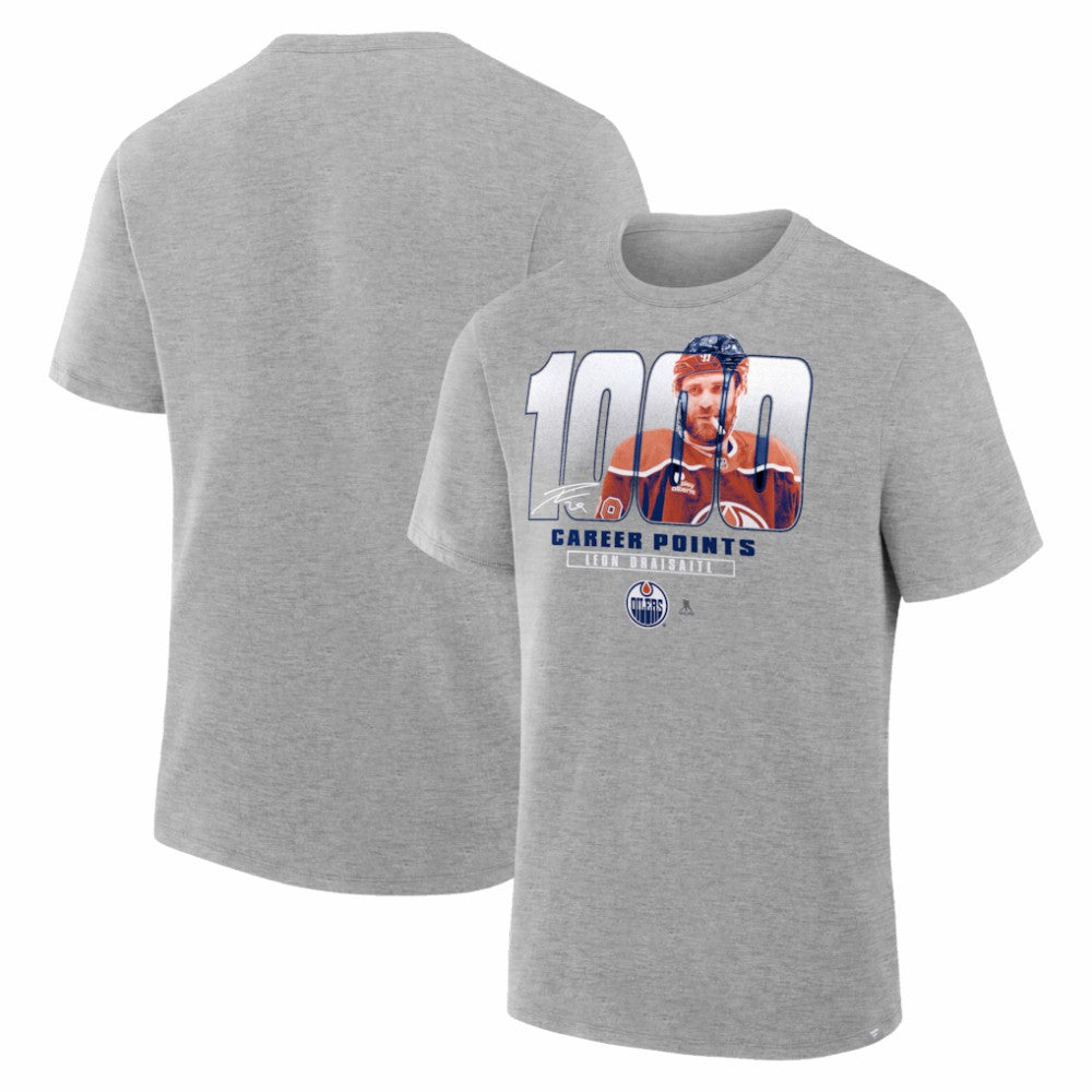 Leon Draisaitl Edmonton Oilers 1000 Career Points Legacy T-Shirt - Gray | US 203725411