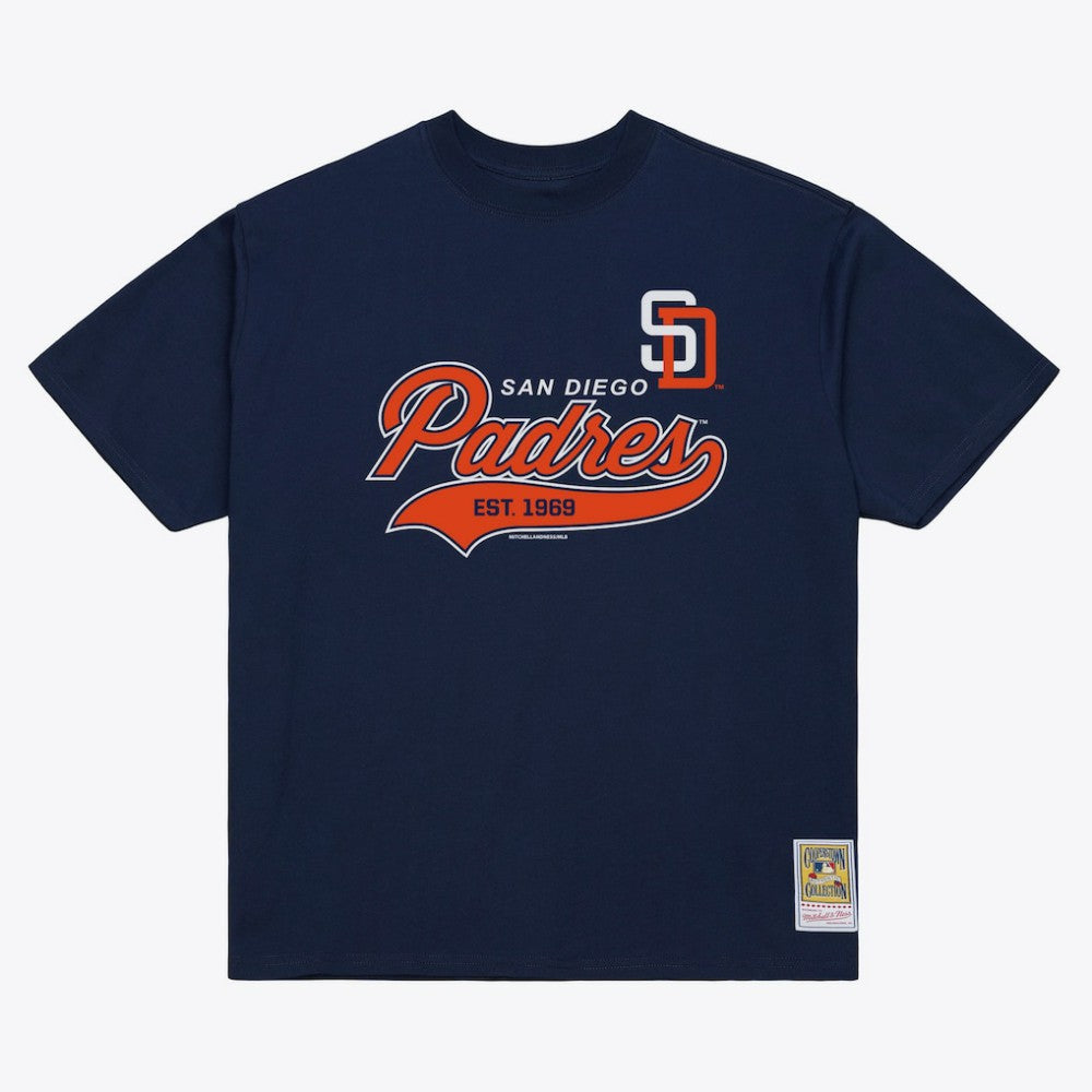San Diego Padres Mitchell & Ness Script Sweep Arch T-Shirt - Navy T-shirts