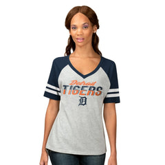 Detroit Tigers G-III 4Her by Carl Banks Women's Goal Line Raglan V-Neck T-Shirt - Heather Gray T-shirts