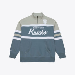New York Knicks Thunderstorm Head Coach Quarter-Zip Jacket Blue - Mitchell & Ness