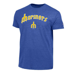 Seattle Mariners Champion Cooperstown Wordmark Lockup Tri-Blend T-Shirt - Royal T-shirts