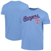 Texas Rangers Champion Cooperstown Wordmark Lockup Tri-Blend T-Shirt - Light Blue T-shirts