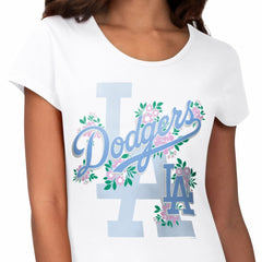 Los Angeles Dodgers G-III 4Her by Carl Banks Women's Floral Endzone T-Shirt - White T-shirts