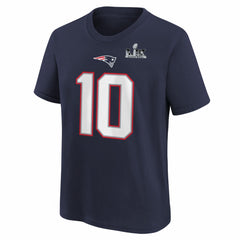 Drake Maye New England Patriots Youth Super Bowl LX Patch Name & Number T-Shirt - Navy T-shirts