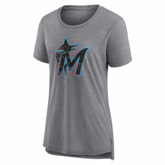 Miami Marlins Women's Heritage Personalized Any Name & Number Tri-Blend T-Shirt - Gray T-shirts