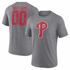 Philadelphia Phillies Heritage Personalized Any Name & Number Tri-Blend T-Shirt - Gray T-shirts