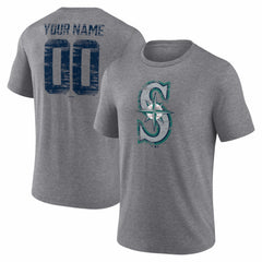 Seattle Mariners Heritage Personalized Any Name & Number Tri-Blend T-Shirt - Gray T-shirts